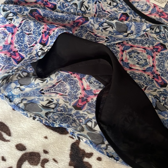 Geo print sheer layer crop top XS blue pink boho breezy chiffon Sans Souci NEW - Picture 6 of 9